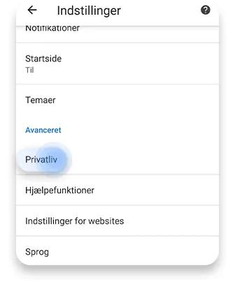 slet cookies chrome android