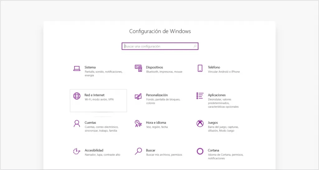 Configuracíon de Windows Paso 1