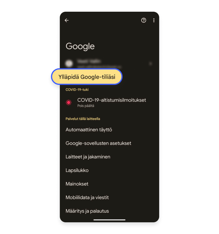 Näin Google-salasana vaihdetaan Androidilla vaihe 1