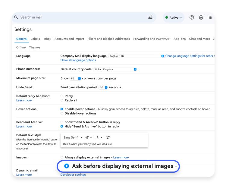 Gmail Images menu