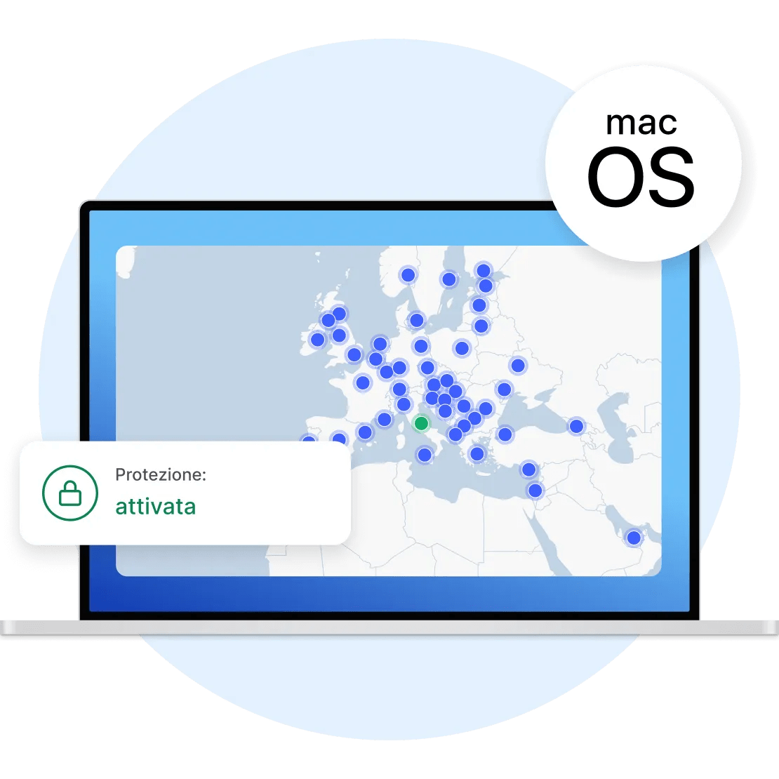 Il client NordVPN attivo su un dispositivo macOS, che mostra che la connessione dell&#39;utente è crittografata.