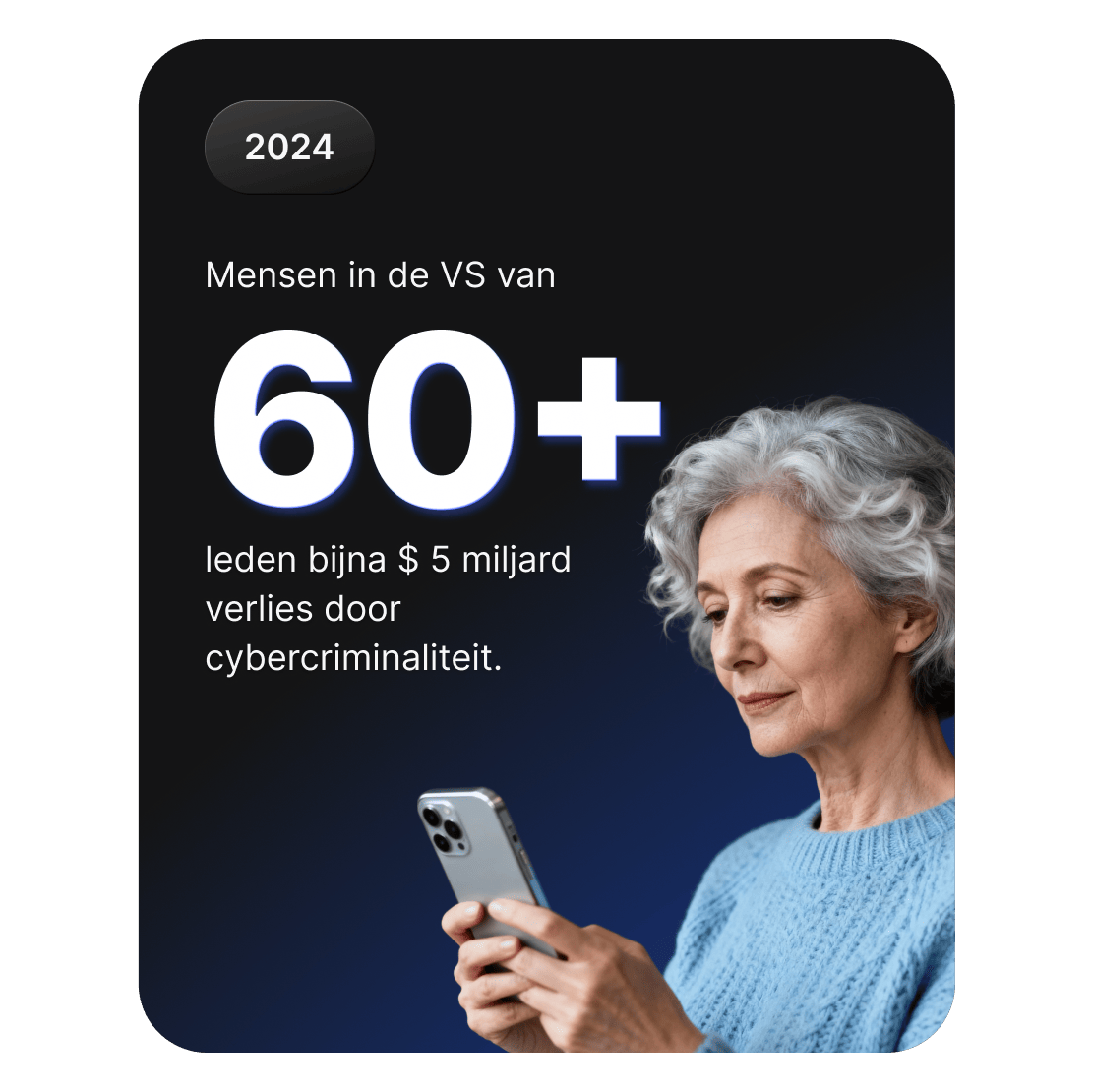 Oudere volwassene die een smartphone gebruikt, wat neerkomt op bijna $ 5 miljard verlies door cybercriminaliteit door Amerikanen van 60 jaar en ouder.