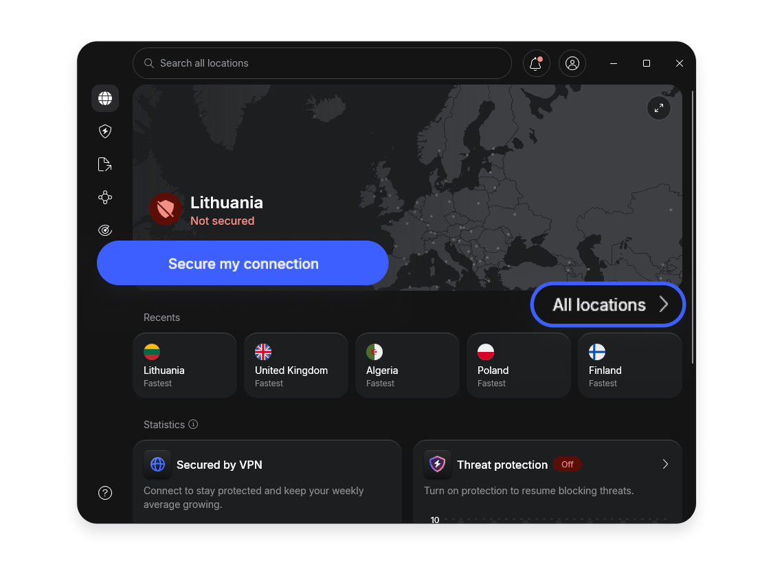 Change VPN location Windows 2