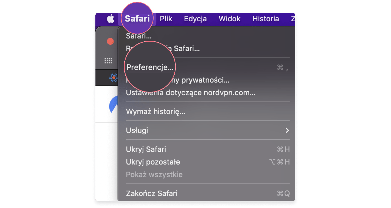 Czyszczenie cookies – Safari: krok 1