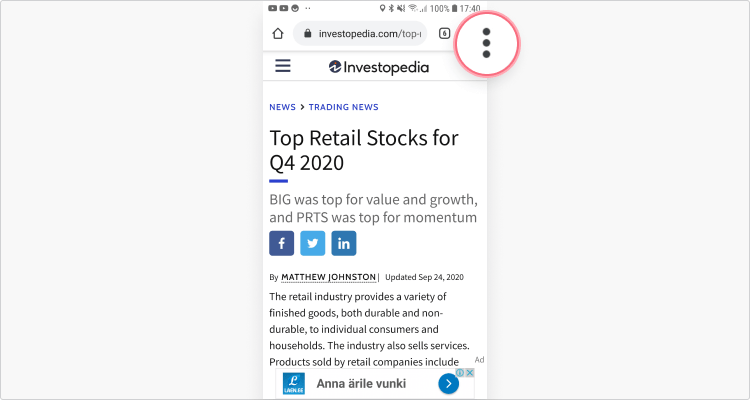 hvordan blokkere reklameinnhold på Chrome Android: trinn 1