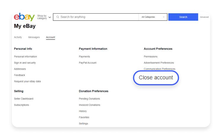 eBay close account