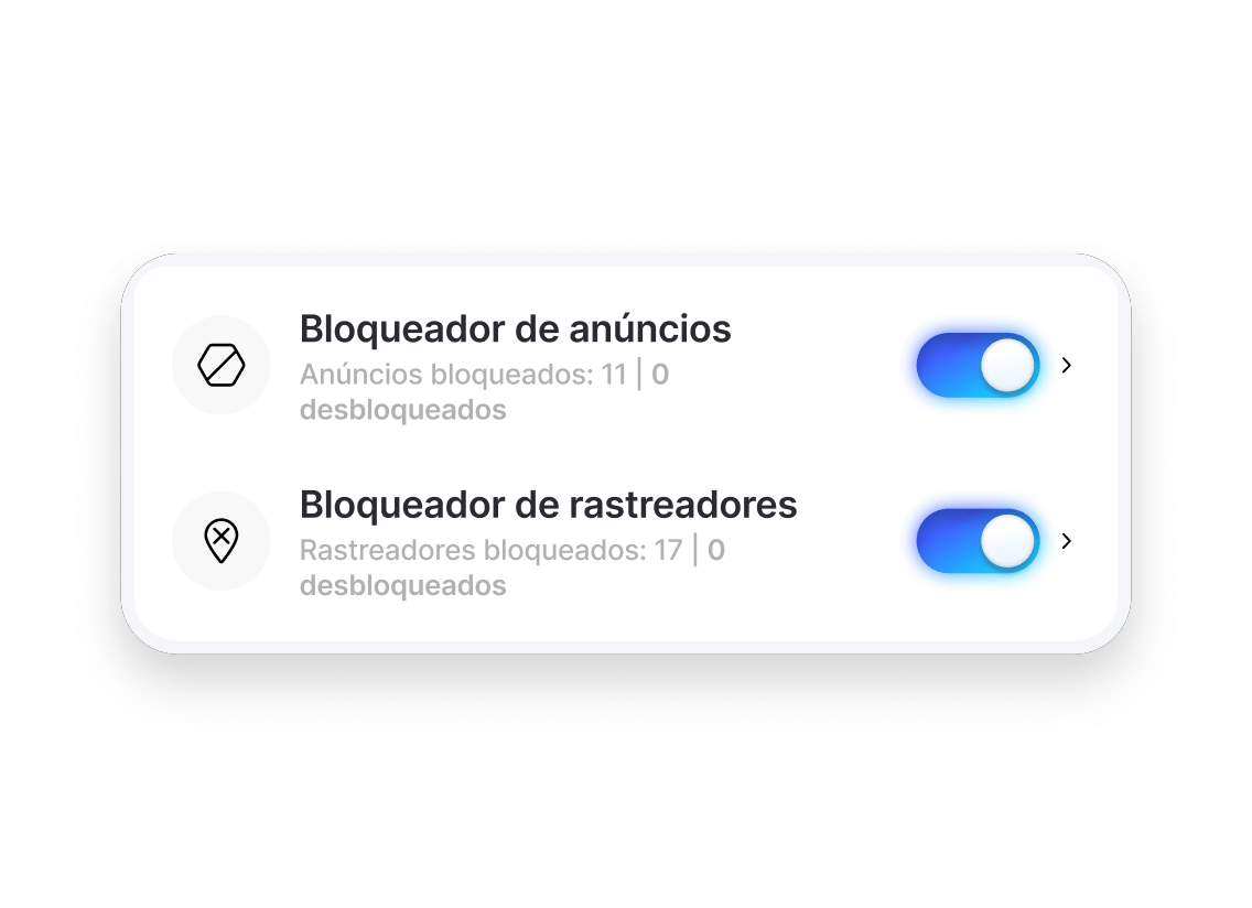 Funcionalidades de bloqueio de anúncios e localizadores ativadas no painel do antivírus de última geração da NordVPN.