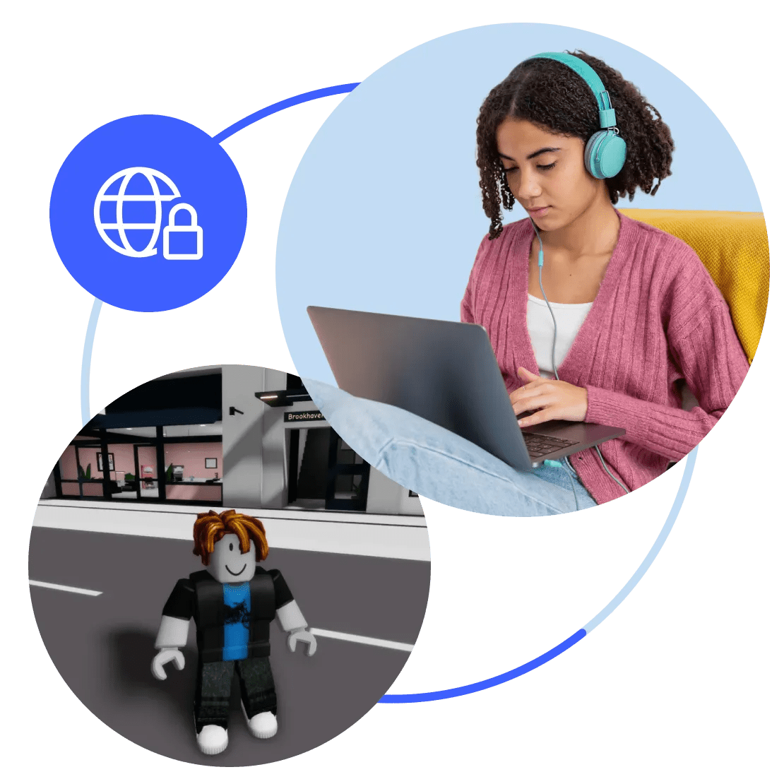Uma garota protegendo sua conexão com a NordVPN enquanto joga Roblox.