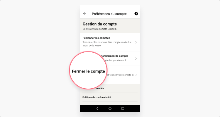 Supprimer un compte LinkedIn via un mobile étape 4