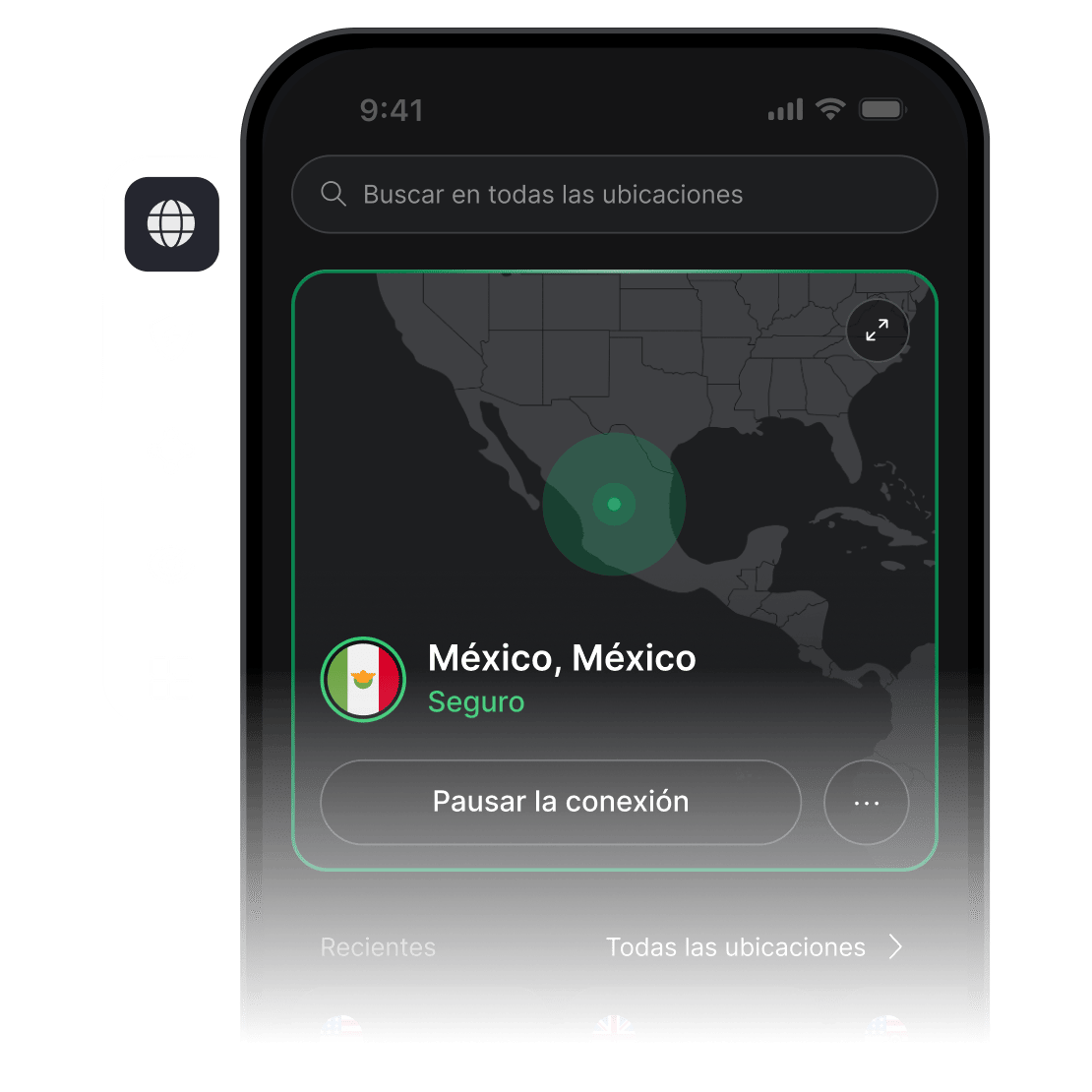 Una pantalla de smartphone con la app de NordVPN abierta, conectada a un servidor VPN en Estados Unidos.