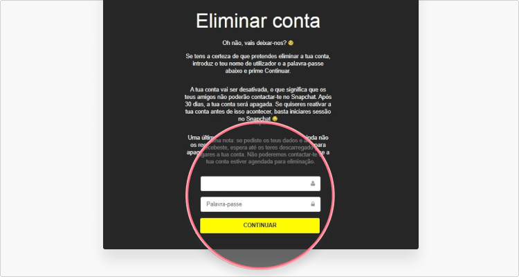 Eliminar conta de Snapchat no PC: passo nº2