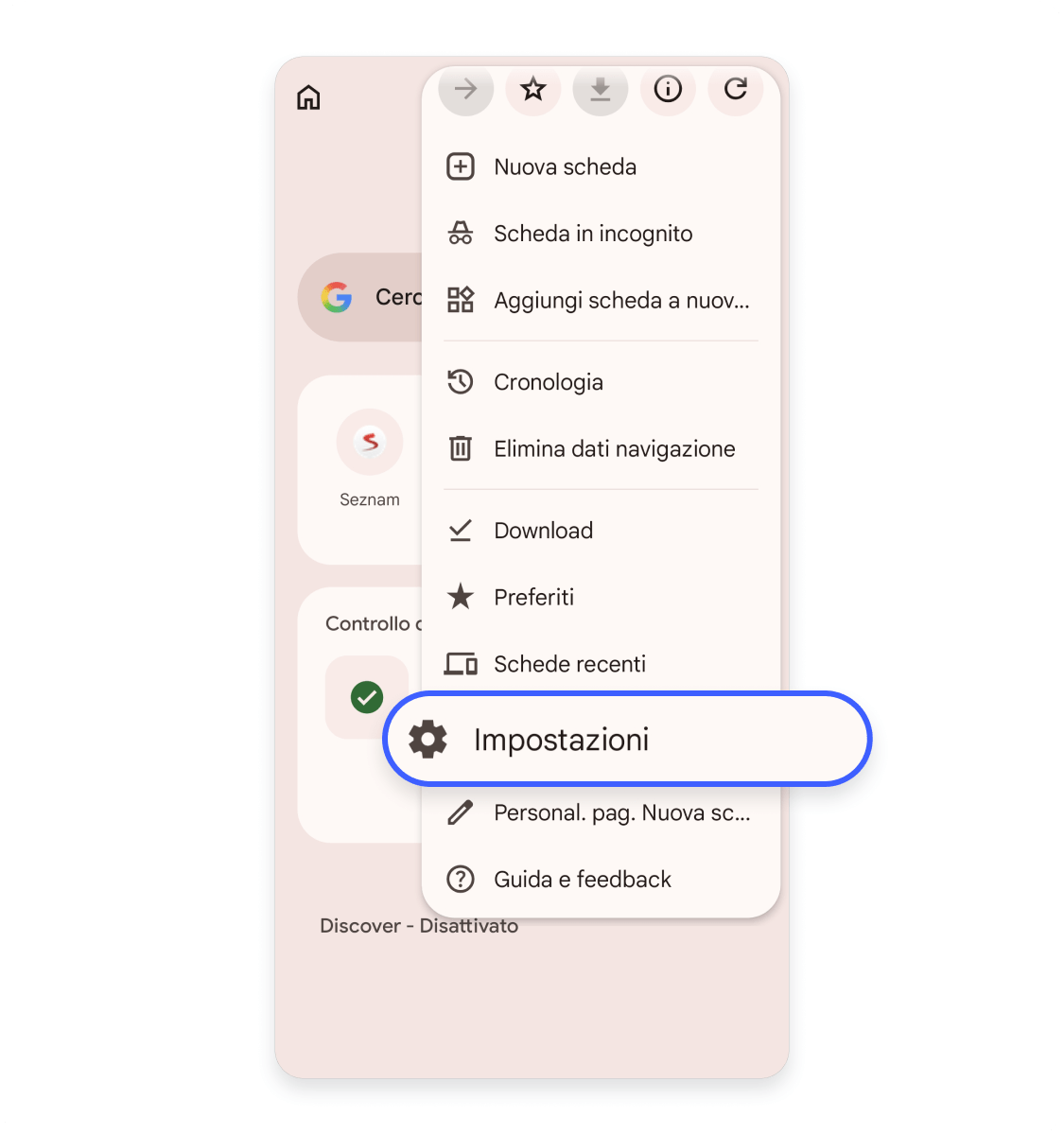 Accedi alle Impostazioni dal menu a discesa.