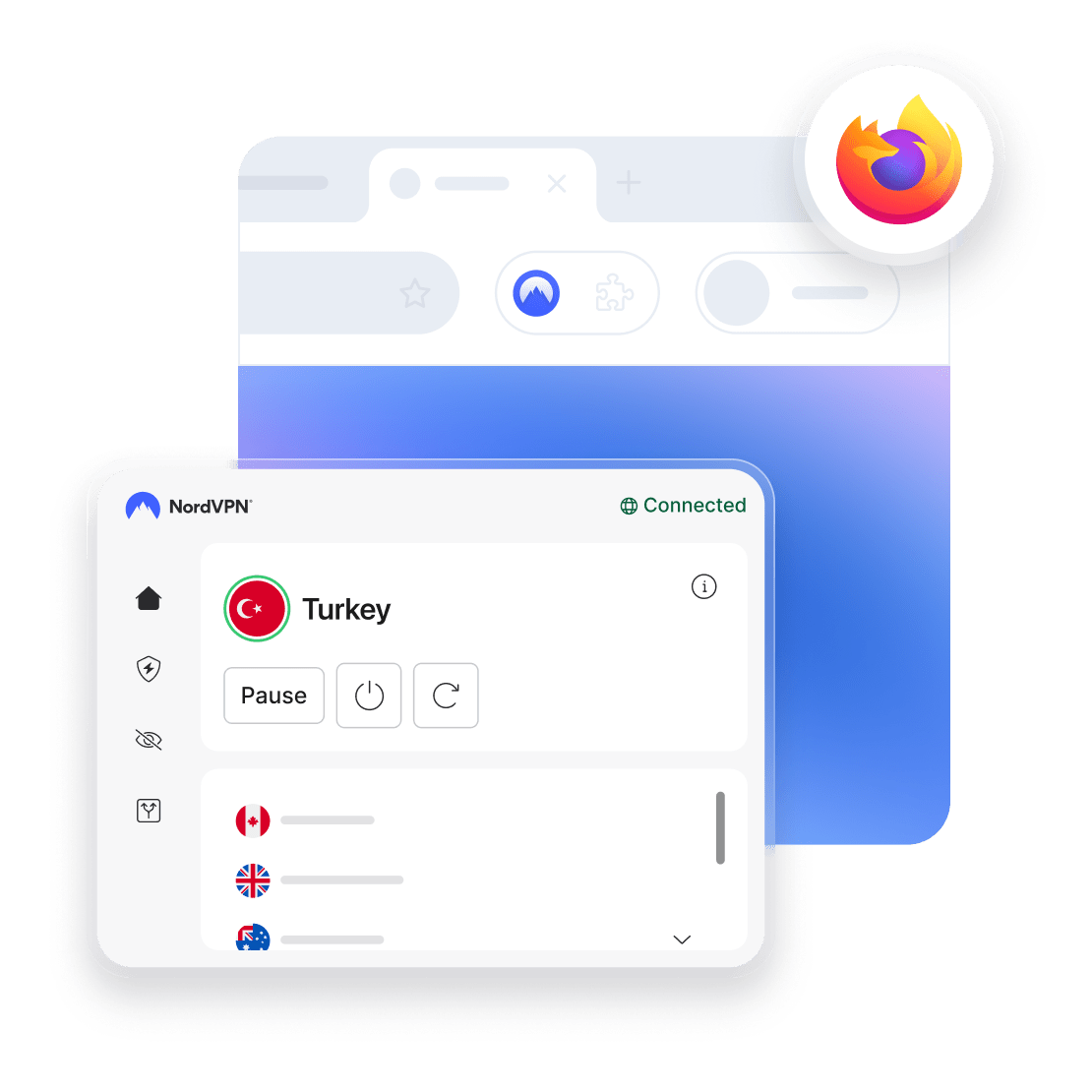 Çevrimiçi gizliliği artırmak üzere Firefox tarayıcısı için bir VPN&#39;i gösteren bir bilgisayar ekranı