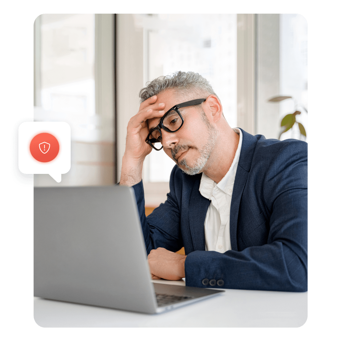 A man concerned about cybersecurity threats.