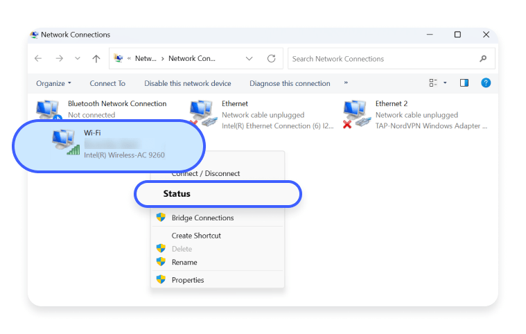 find network security key on windows: step 5 - check network status