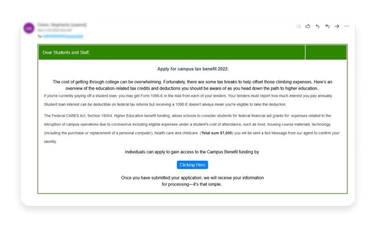 Spear phishing email example.