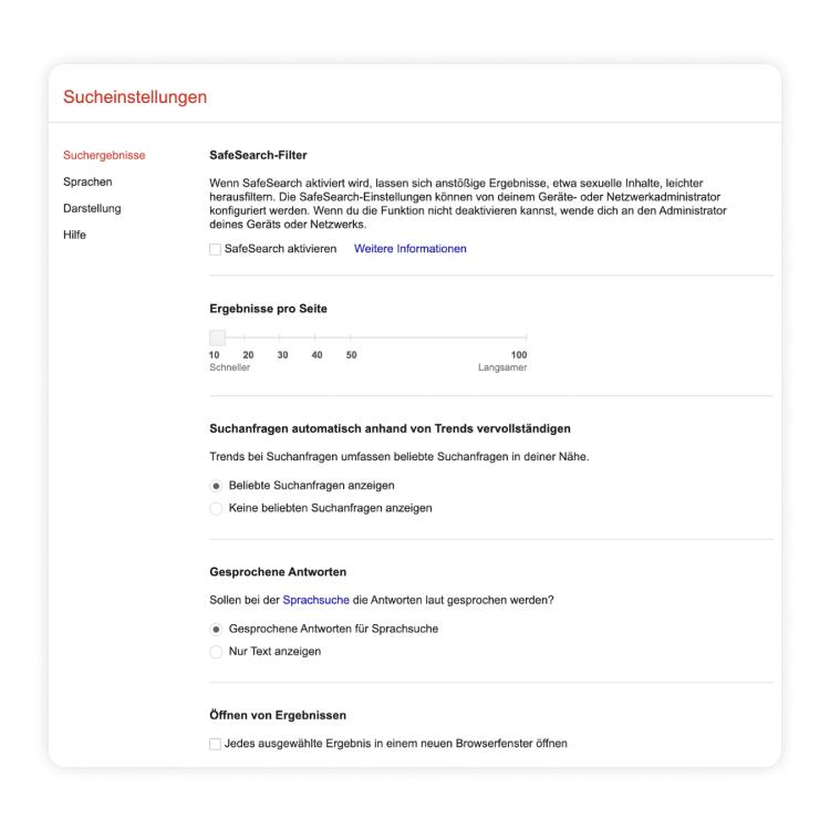 Sucheinstellungen von Chrome aufrufen