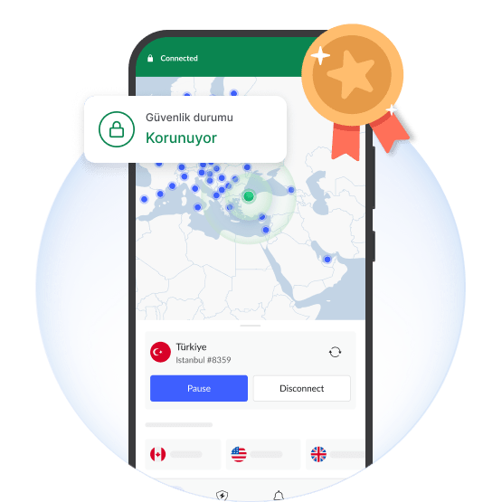 VPN ile korunan bir cep telefonu.