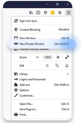 Incognito mode on Mozilla