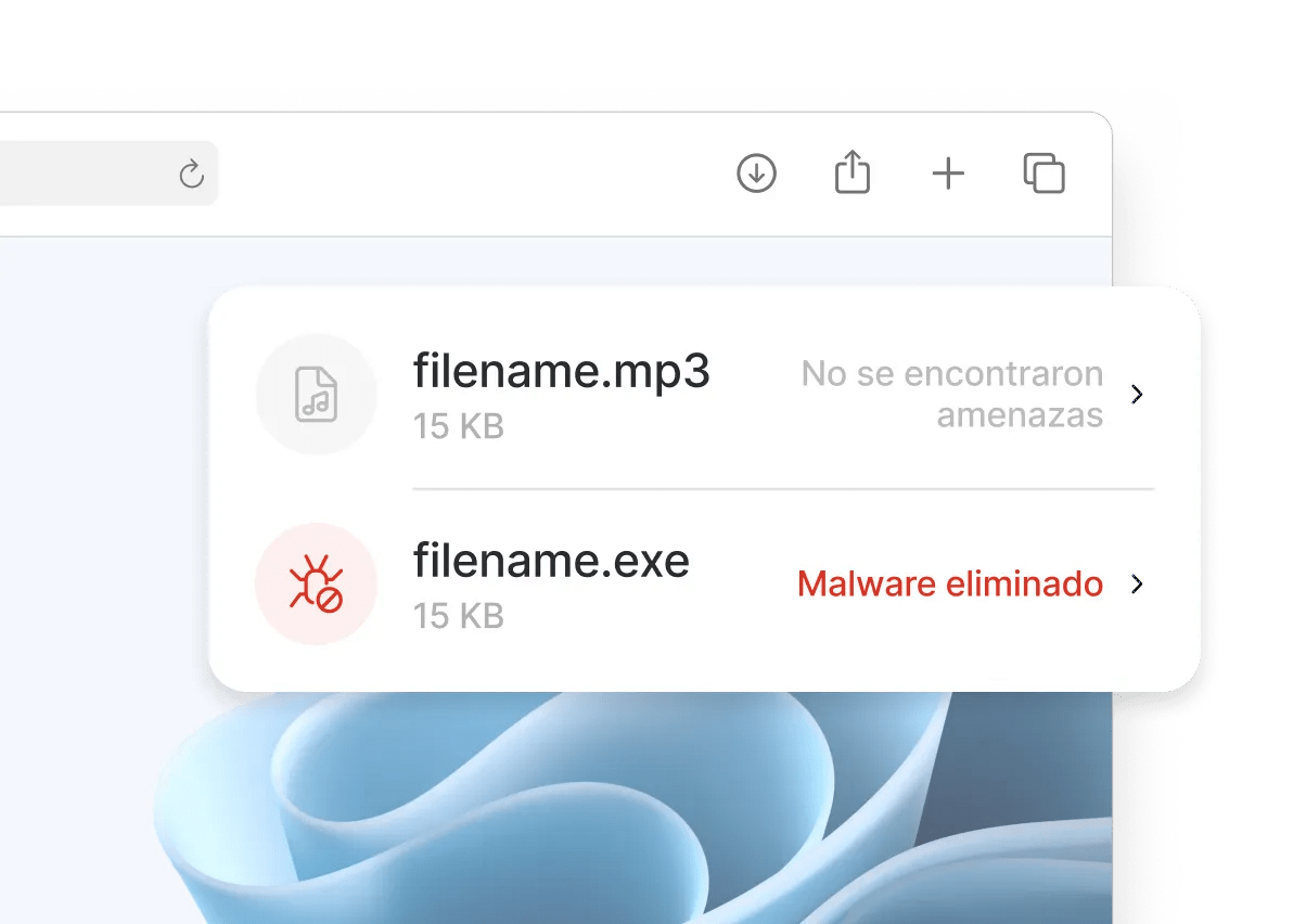 Protección contra amenazas Pro™ escanea los archivos que descargas y borra los dañinos.