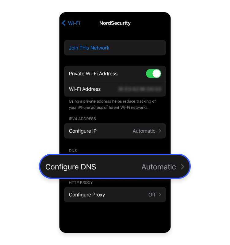 Set up private DNS on iPhone and iPad: Step 2