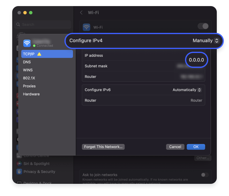 mac configure dhcp manually