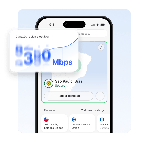 Uma tela de computador mostrando o usuário protegido por uma conexão de VPN após baixar a NordVPN.