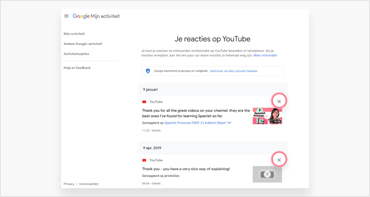 YouTube reactiegeschiedenis verwijderen stap 3