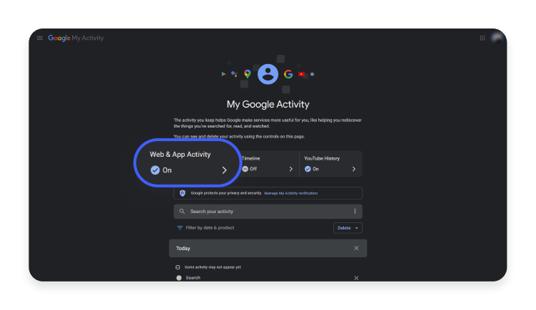 How to set up auto-delete for Google history data: step 1