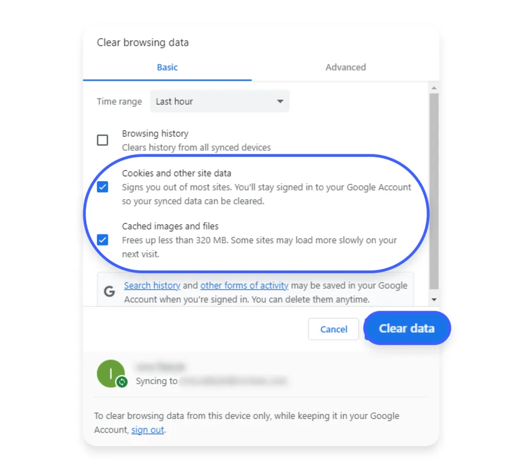 clear cookies and cached data in Chrome