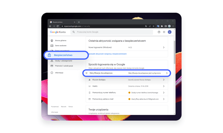 2fa na google: krok 1