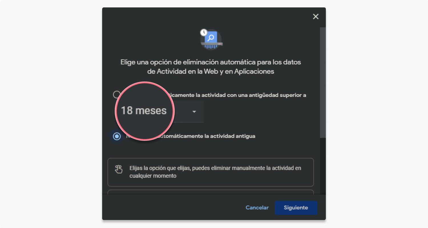 borrar el historial de Google automáticamente: paso 2