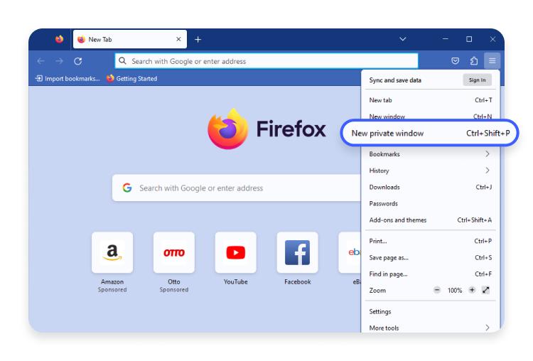 go incognito in firefox: step 2 - click new private window