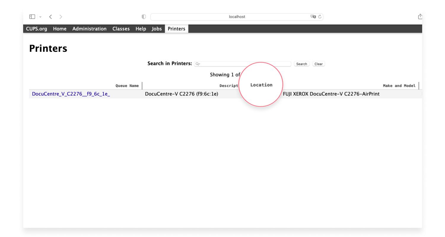 CUPSのWebページでプリンターのIPアドレスを確認する方法：ステップ4