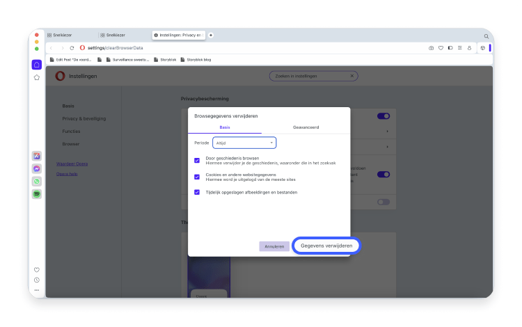 clear cached data on Opera