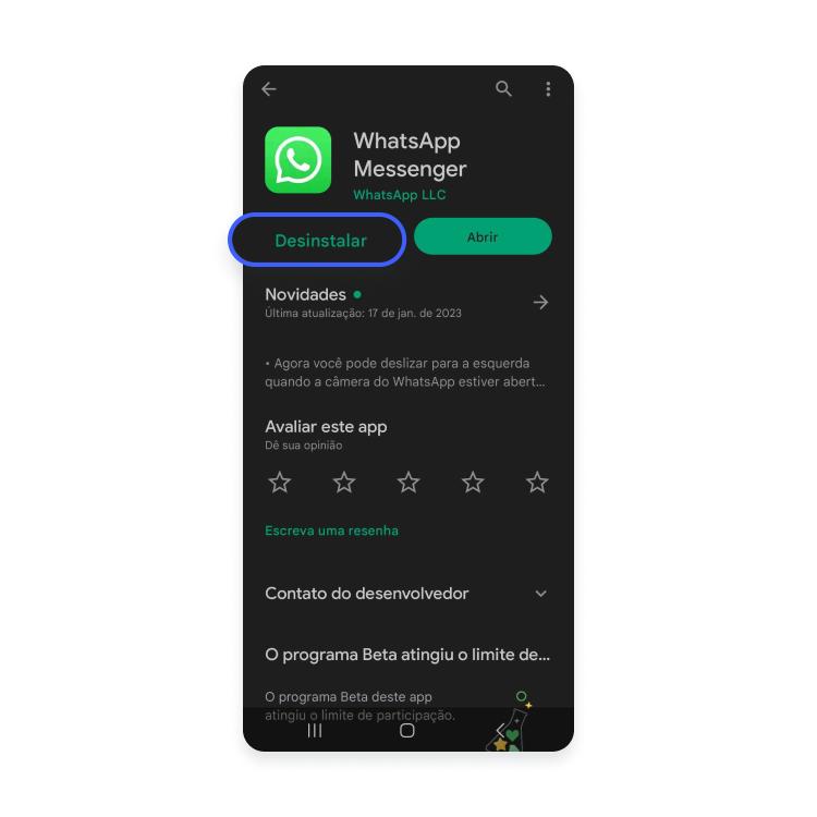 exclua e reinstale WhatsApp: passo nº2 - clique desinstalar