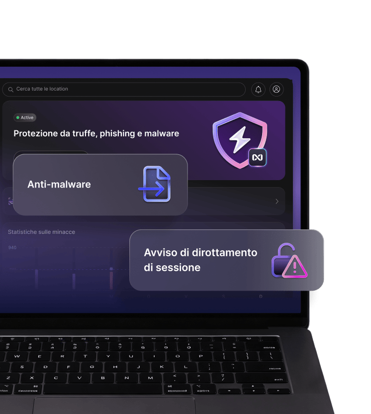 Un portatile su cui è attivo l'antivirus di nuova generazione di NordVPN.