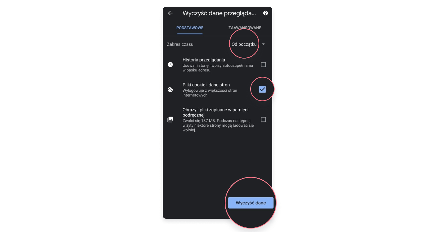 Chrome - usunąć pliki cookie z telefonu: krok 4