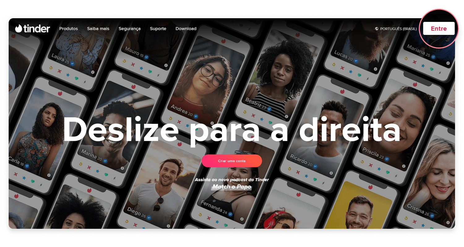 como excluir conta do tinder (navegador): passo nº1