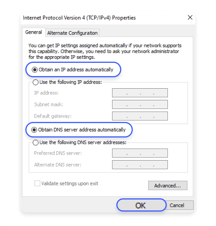 Obtain an IP address automatically