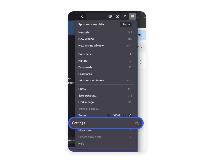 Firefox on desktop step 1