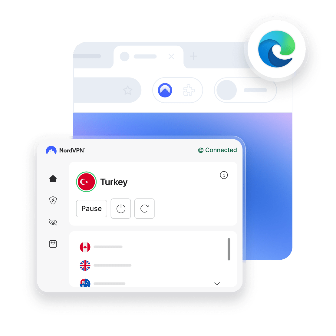 Daha güvenli çevrimiçi gezinme için Microsoft Edge tarayıcısında bir VPN&#39;i gösteren bir bilgisayar ekranı