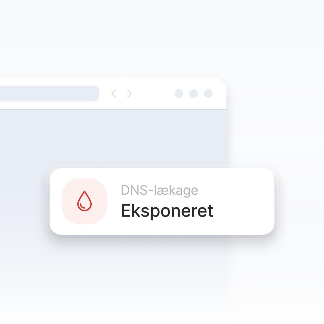 Et lille udsnit af et internetbrowservindue, der advarer om en DNS-lækage.