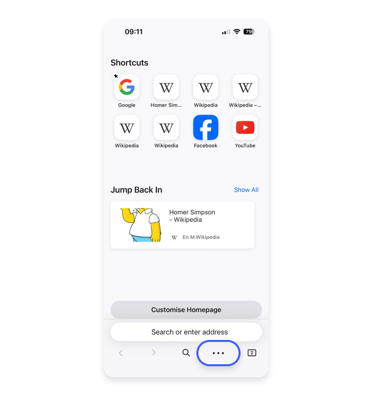 Mozilla Firefox iPhone app step 1