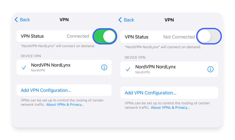 Toggle to Not connected