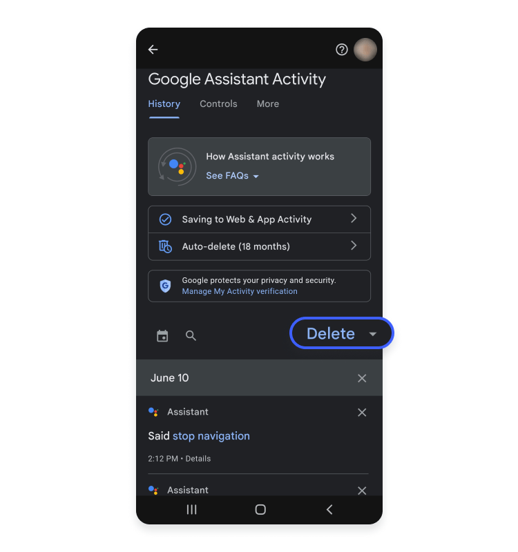 Delete assistant activity