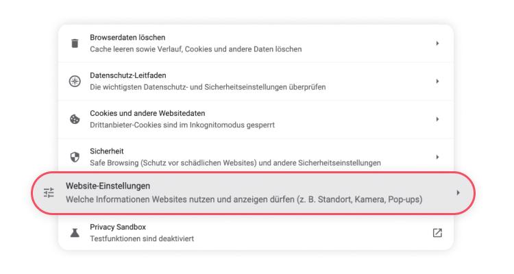 Tap Website-Einstellungen aufrufen