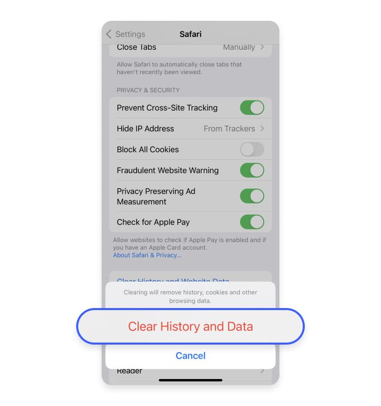 Clear Safari history and data
