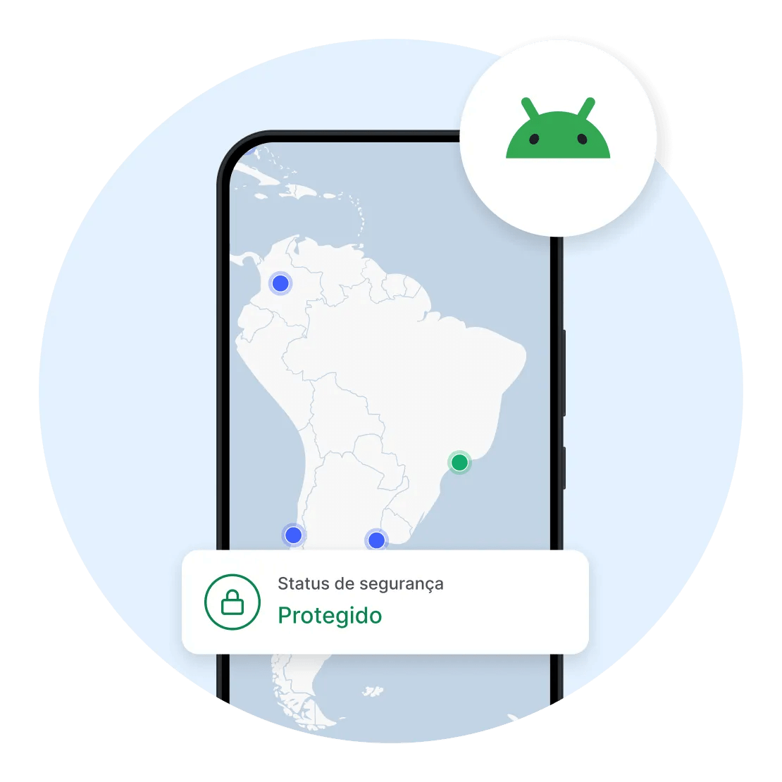 O cliente de VPN da NordVPN ativo em um smartphone com Android, mostrando que a conexão está criptografada.