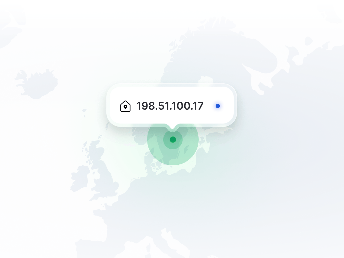 En karta som visar platsen för en dedikerad IP / fast IP.